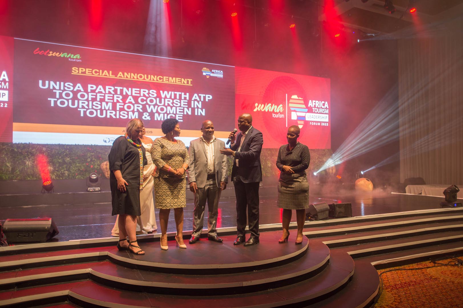 Panel making a special announcement on stage at the Africa Tourism Leadership Awards